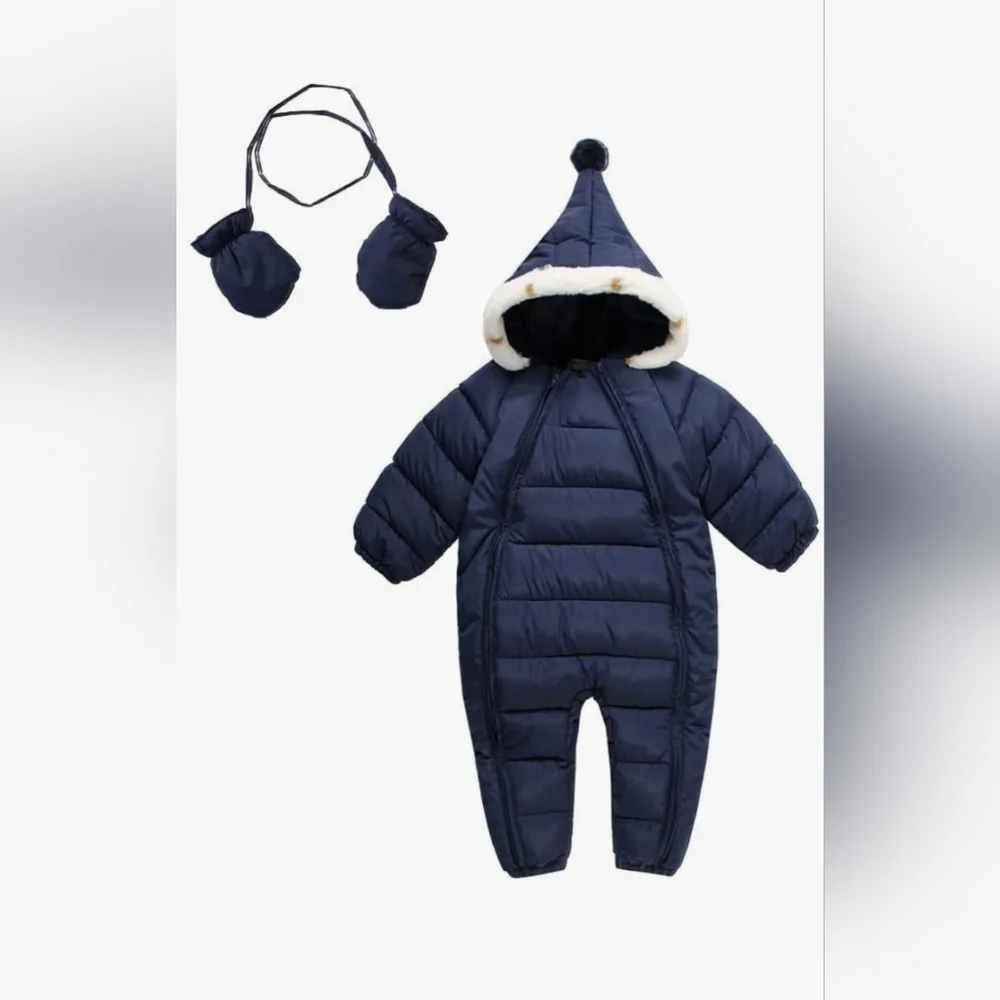 Mud Kingdom Navy Blue One-Piece Baby Hooded Snowsuit Size 70 C or 6-9 Months